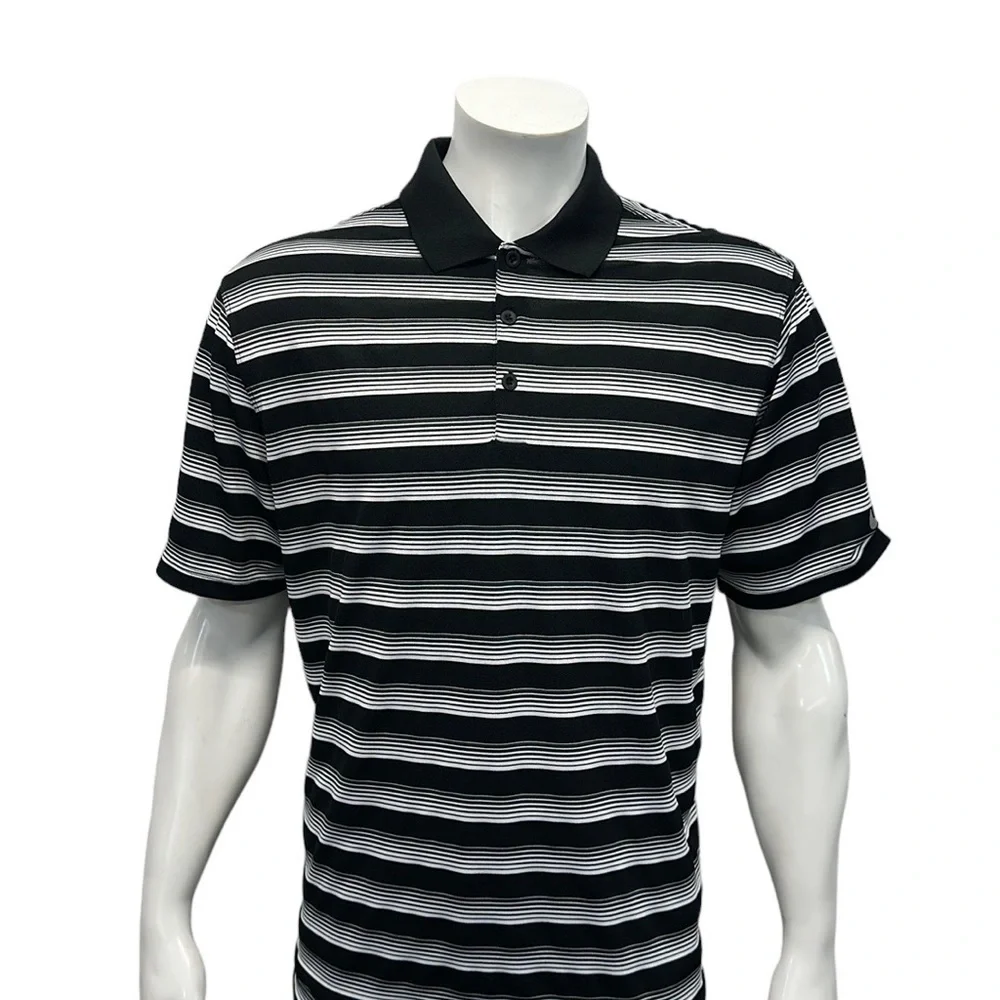 Nike Golf Dri Fit Tour Performance Black White Stripe Men's Polo Shirt Large